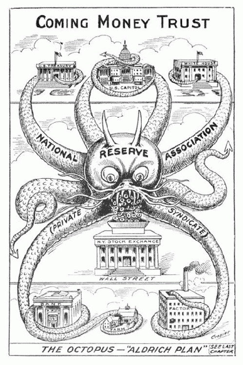 1910 cartoon of the Federal Reserve by Crozier, From ImagesAttr