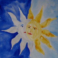 Moon and Sun watercolor by Anne Nordhaus-Bike, From ImagesAttr