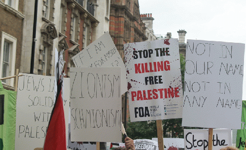 Anti-Zionist protesters at the Stop the War demonstration in London on Saturday, From Images