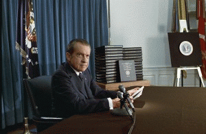 President Richard Nixon, trying to head off impeachment over Watergate, releases edited transcripts of his Oval Office tapes on April 29, 1974.