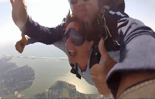 Paula celebrates 60, skydiving tandem over Fire Island with her instructor