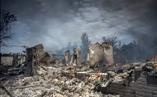 Village near Lugansk leveled by Ukrainian bombardment (, From ImagesAttr