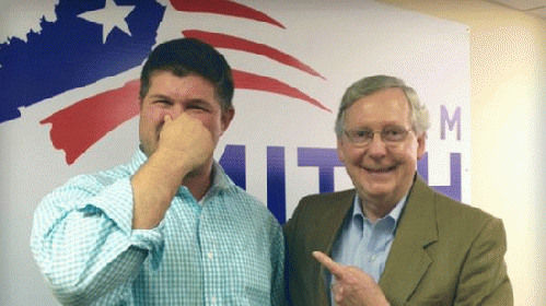 Senate Minority Leader Mitch McConnell with his former campaign manager, Jesse Benton, who resigned in late August over a Ron Paul 2012 presidential campaign bribery scandal, From ImagesAttr