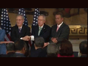 Look at this :) GOP and Dem Leaders Hands in Hands Singing This Video of Politicians Holding Hands and Singing Is the Most Awkward Thing You'll See Today Congressional leaders of both parties come together to hold ..., From ImagesAttr