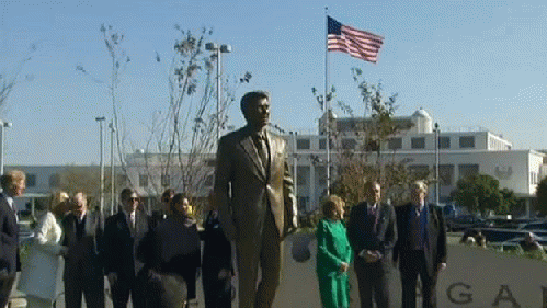 A number of officials and former Reagan Administration colleagues attended the dedication of the statue of the President Ronald Reagan at Reagan National Airport, From ImagesAttr