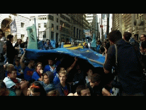 Activists held up traffic in New York's financial district Sept 22,2014 to protest the role of capitalism in fueling climate change., From ImagesAttr