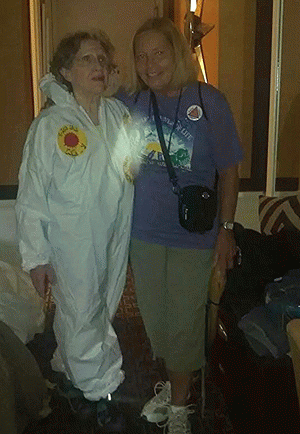 Sheila Parks in tyvek hazmat suit, People's Climate March, NYC