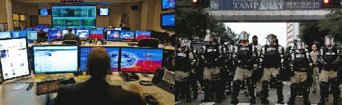 Police State USA: Houston Fusion Ctr (l) and militarized cops (