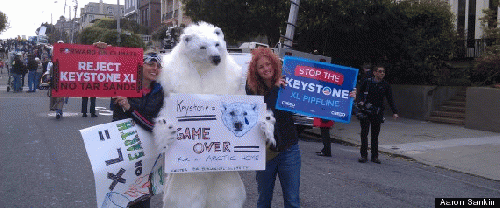 A polar bear protests against the Keystone XL pipeline outside of an Obama fundraiser in San Francisco., From ImagesAttr