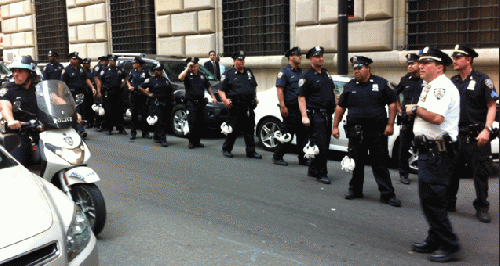 NYC police lined up preparing to deal with demonstrators, From ImagesAttr