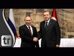 Russian President Vladimir Putin, left, and President of Turkey Recep Tayyip Erdogan at the concluding news conference in Ankara.