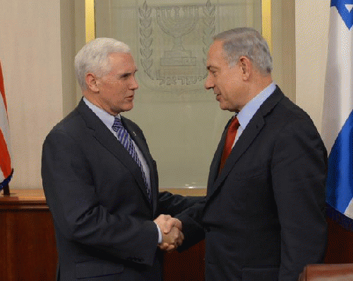 Gov. Mike Pence meets with Israeli Prime Minister Benjamin Netanyahu on the first day of the Indiana leader's trade trip., From ImagesAttr