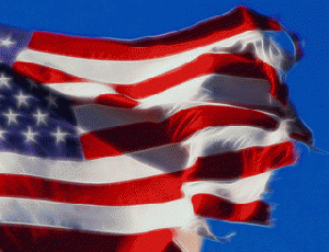 Patriotic Waving Tattered American Flag -- in need of repair, From ImagesAttr