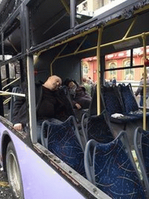 Ukrainian army attacks Bus and Trolleys in Donetsk, From ImagesAttr