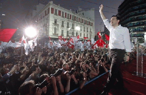 Alexis Tsipras greets Greek voters after big Syriza win (, From ImagesAttr