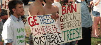 Protesters denounce GE trees at a meeting of the Sustainable Forestry Initiative in 2011