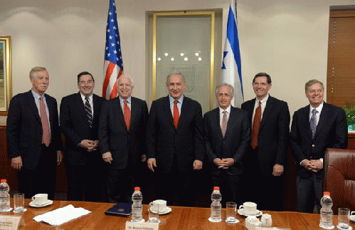 Netanyahu with seven senators in advance of State of Union speech