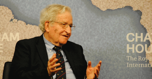 Noam Chomsky speaking in May, 2014., From ImagesAttr