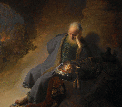 Jeremiah Lamenting the Destruction of Jerusalem (detail)  by Rembrandt