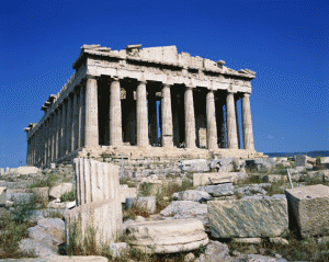 The Parthenon in Athens, standing atop the Acropolis.