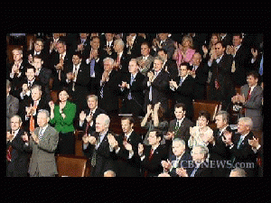 Congress gives Netanyahu continuous standing ovations.