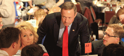 Likely presidential candidate Martin O'Malley listens to the concerns of Scott County Democrats in Davenport, Iowa.