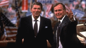 Ronald Reagan and his 1980 vice-presidential running mate George H.W. Bush., From ImagesAttr