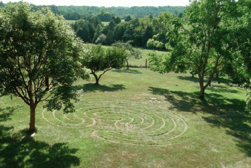 Northern Virginia labyrinth in summer. (Made from over 550 repurposed bricks.)