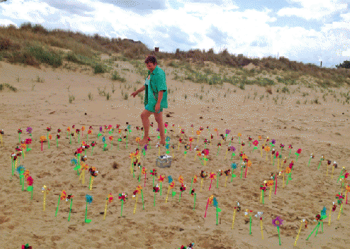 The author walks a labyrinth she and friends made for WLD 2014