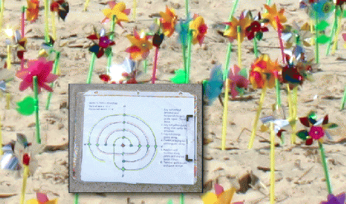 Diagram of the paths and detail of the fun pinwheels! Inspired by Debi Kermeen's previous WLD Pinwheel  labyrinth.