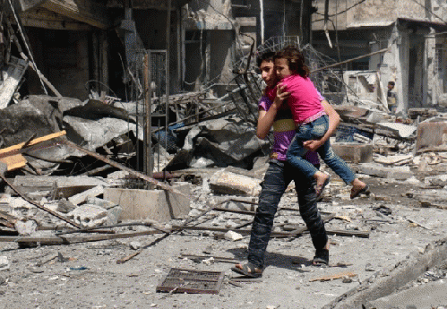 Many of Yarmouk's homes were turned to rubble because of Assad's barrel bombs, shells and airstrikes.