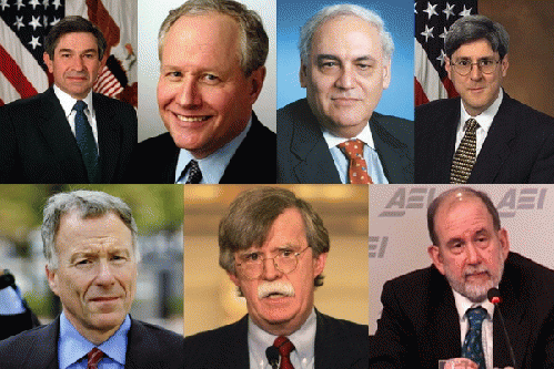 Paul Wolfowitz, William Kristol, Richard Perle, Douglas Feith, Scooter Libby, John Bolton, Michael Ledeen'and we can keep counting., From ImagesAttr