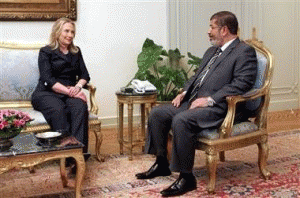 Egyptian President Mohamed Morsi meeting with U.S. Secretary of State Hillary Clinton in July 2012., From ImagesAttr