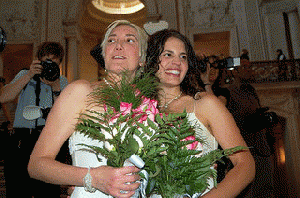 Same Sex Marriage blushing brides, From ImagesAttr