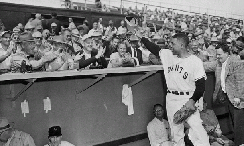 Willie Mays and fans at the Polo Grounds NYC