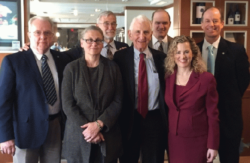 [Left to right]: Whistleblowers Kirk Wiebe (NSA), Coleen Rowley (FBI), Raymond McGovern (CIA), Daniel Ellsberg (Pentagon), William Binney (NSA), Jesselyn Radack (Justice Department), and Thomas Drake (NSA), From ImagesAttr