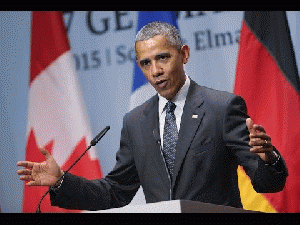 Obama speaking with reporters at the conclusion of the G7 summit in Germany, From ImagesAttr