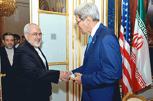 Secretary Kerry greets Iranian Foreign Minister Zarif