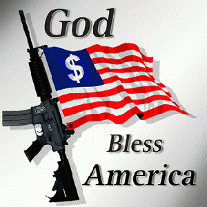 God Bless America - American Flag with M4A1 Rifle and Dollar sign