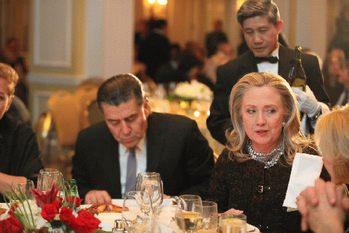 Hillary Clinton with billionaire Haim Saban at his 70th birthday bash., From ImagesAttr