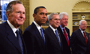 2009 Five Presidents George W. Bush, President Elect Barack Obama, Former Presidents George H W Bush, Bill Clinton, Jimmy Carter Portrait
I'm sure the four on the left are neocons and neoliberals, not as sure about Carter.