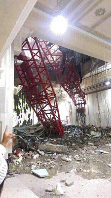 Inside the Grand Mosque in Mecca, Saudi Arabia, after a crane collapse that Saudi authorities said had killed at least 87 people. Inside the Grand Mosque in Mecca, Saudi Arabia, after a crane collapse that Saudi authorities said had killed at least 87 people.