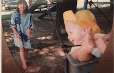 that yellow sunhat in action, South Haven, MI, 1990