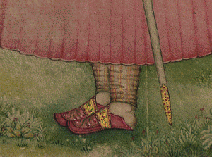 Album of Persian and Indian calligraphy and paintings, A Mughal nobleman (detail of shoes)., From ImagesAttr