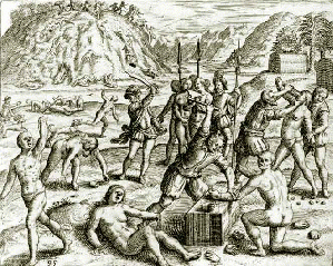 Christopher Columbus' Soldiers Chop the Hands off of Arawak Indians who Failed to Meet the Mining Quota