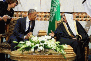 Saudi King Salman meets with President Barack Obama at Erga Palace during a state visit to Saudi Arabia on Jan. 27, 2015., From ImagesAttr