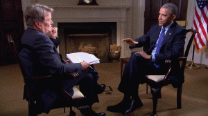 President Barack Obama being interviewed by Steve Kroft of CBS' 