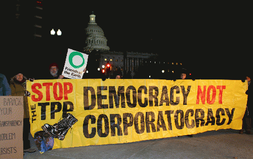 Protesters gather outside of the Capitol building with a message against the TPP., From ImagesAttr