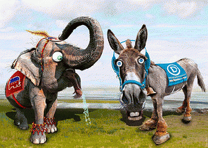 Democratic Donkey & Republican Elephant - Caricatures
