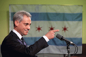 Rahm Emanuel, Pointing, With Chicago Flag in Background, From FlickrPhotos